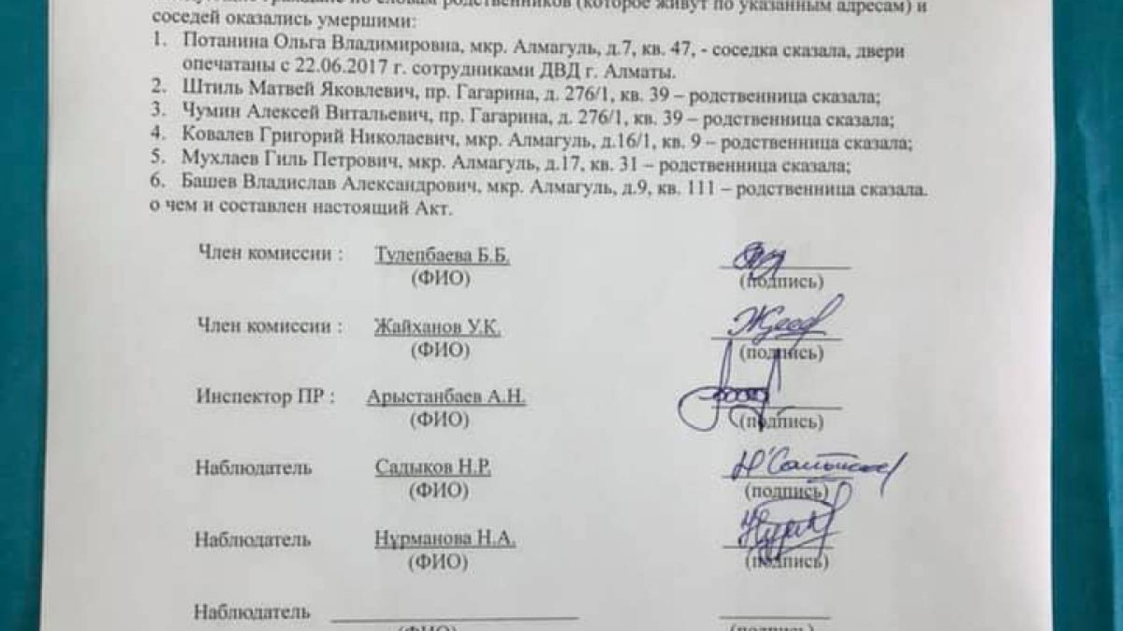 Алматыда қайтыс болған адамдардың атынан дауыс берілген.