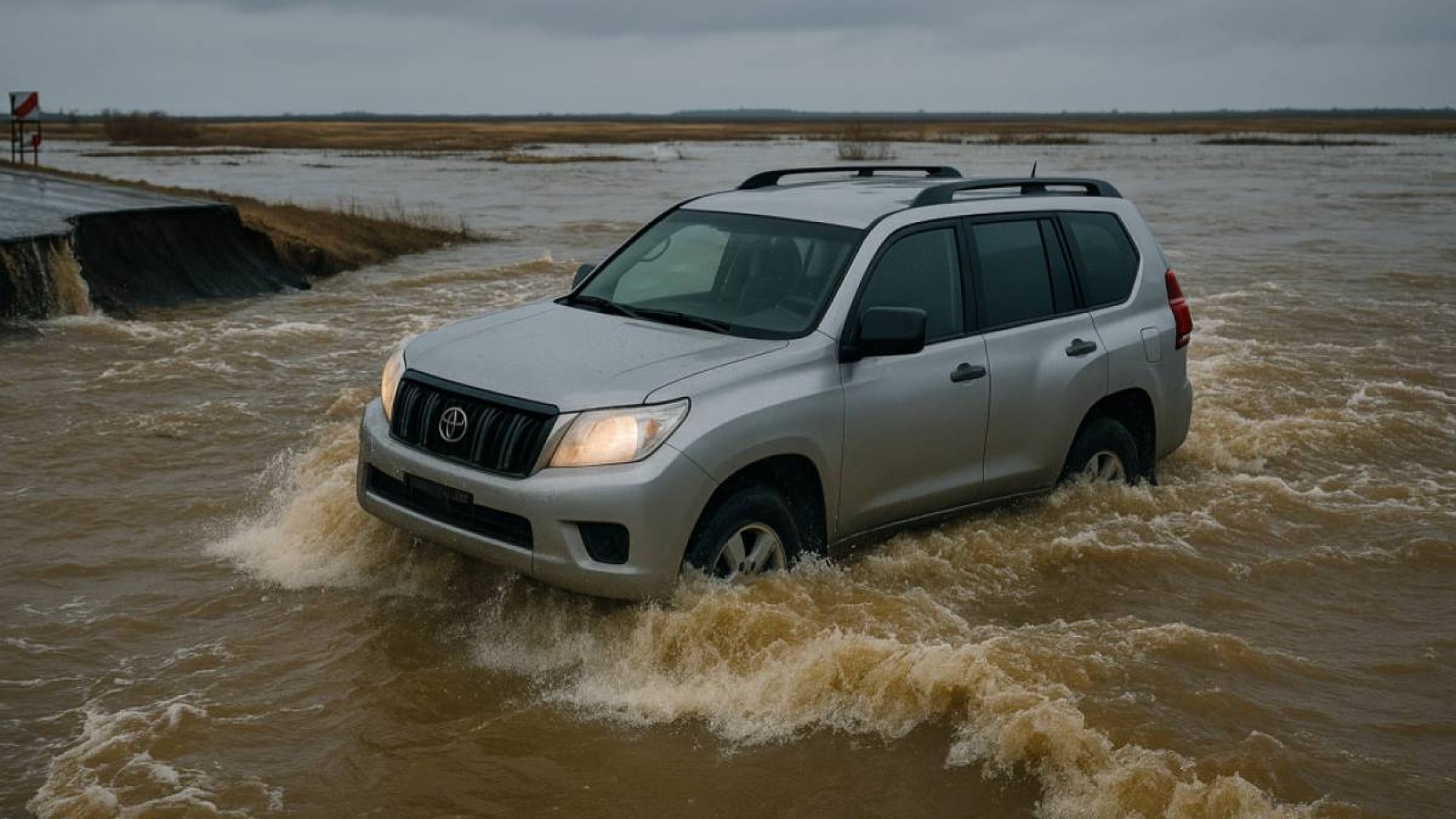Су тасқыны: Ақмола облысында жолдың жабылғанын елемеген көлік жүргізушісі суға батып кетті.