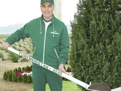 Түркіменбашы сенбілікке ақалтекемен келіп, ақ сапты күрекпен ағаш екті.