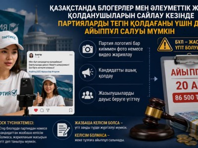 Сайлау кезінде партияларды тегін қолдаған  блогерлер мен әлеуметтік желі қолданушыларына   айыппұл салынуы мүмкін