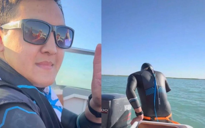 Бір қол, бір аяғы жоқ Ақназар Балқашты 13 сағатта жүзіп өтті (ВИДЕО)