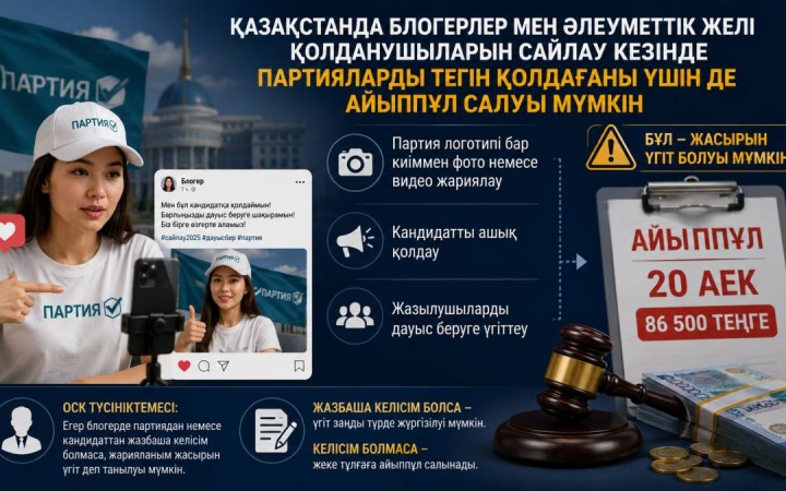 Сайлау кезінде партияларды тегін қолдаған  блогерлер мен әлеуметтік желі қолданушыларына   айыппұл салынуы мүмкін