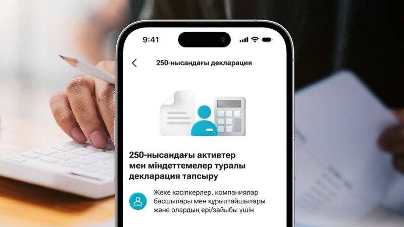 250-ші нысан бойынша активтер мен міндеттемелер туралы декларацияны Kaspi.kz суперқосымшасында тапсыруға болады.