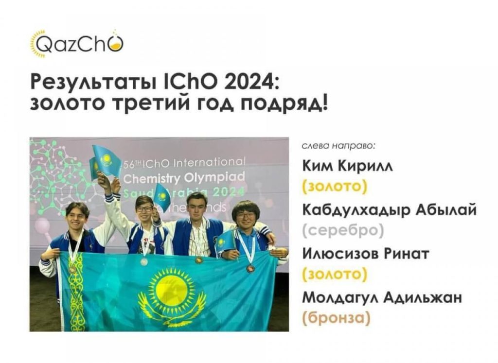 Казахстанские школьники-победители международной химической олимпиады с золотыми медалями